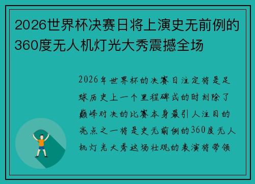 2026世界杯决赛日将上演史无前例的360度无人机灯光大秀震撼全场